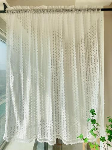 Vordesack Jacquard Scheibengardine mit zarten Blätter Muster Sanfte Landhausstil Bistrogardine mit Stangendurchzug Gardine mit Spitzenkante 1 Stück Weiß HxB 60x130cm