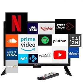 BLUGY Televisión Smart 19 LED HD, 12V, 1366x768 píxeles Travel TV Ideal para vehículos, caravanas, Camiones, Barco, Altavoz Integrado Disney+ Netflix Youtube [Clase de eficiencia energética A]