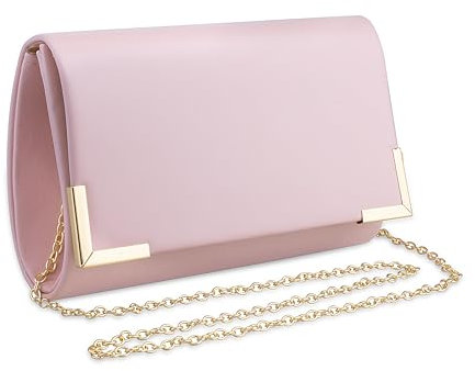 Women's Evening Clutch Bag Chain Soft PU Leather Purse Handbag with Detachable Chain Strap, Ladies Shoulder Crossbody Bag for Wedding Cocktail Party (Pink)