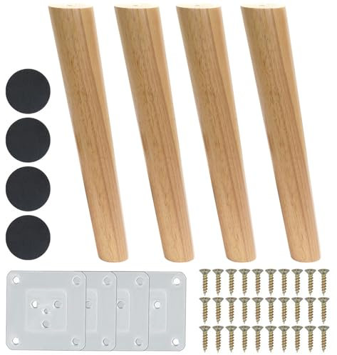 Luabue 4 Piezas Patas para Muebles Madera 30cm Patas de Madera para Muebles con Placa de Montaje y Tornillos Patas de Muebles para Sofá Mesa de Té Armario Mesas y Sillas