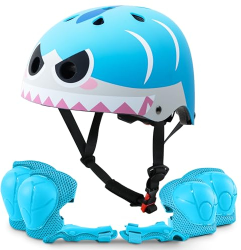 KAYMAN Kids Bike Helmet age 3 to 12, Adjustable Safety Gear for Boys and Girls, Suited to Scooter, Cycling, Skateboard & Roller Skating - Protection for Boys & Girls (Shark)