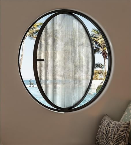 Finestra a oblò rotonda in lega di alluminio, oblò rotante con vetro temperato, decorazione per la casa della cucina, vetro temperato per bagno, camera da letto, soggiorno (80 cm, vetro A)