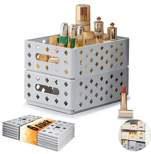 KAOTPO 6 Stück Klappbox Klein(26,5×20×10 cm), Aufbewahrungsbox Klein Klappkiste für Aufbewahrung und Klassifizierung, Kleiner Korb für Küche und Schrank, Klappboxen Faltbar Stabil (rauchgrau)