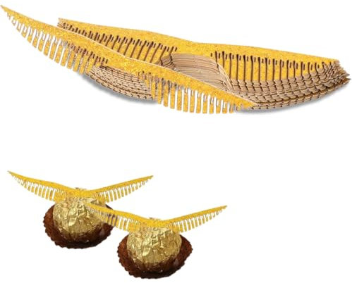 OIGWBPH 50 Stück Golden Schokolade Flügel Party Wings Dekor Zauberer Kuchen Deko Cupcake Topper Schokolade Dekoration mit Klebepunkt für Geburtstag Party