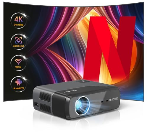 4K Beamer Tragbar Smart Netflix Zertifiziert Android TV 11 Projektor mit Voice Assistant WiFi 6 Bluetooth DoIby Audio Autofokus/Trapezkorrektur 1200 ANSI HDR Heimkino Outdoor Kino Gaming TV-Ersatz