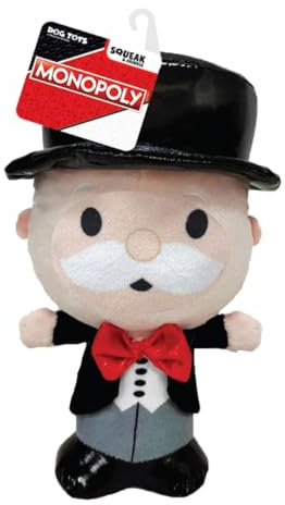 Hasbro Monopoly Mr. Moneybags Plüsch-Hundespielzeug, 17,8 cm, Quietsch- und Knisterspielzeug für Hunde, Hellbraun/schwarz
