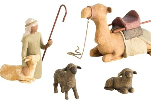 Krippenset Born Scene Willow-Tree Figur, Figuren Krippe Harz, Weihnachtskrippe mit Figuren, Figuren Weihnachtskrippe, Figuren Krippe Harz Heilige Familie, Dekoration (C-4 Stück)