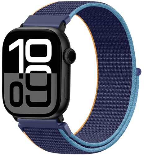 Faliogo Nylon Armband Kompatibel mit Apple Watch Armband 44mm 45mm 46mm 42mm(Series 3/2/1) 49mm, Verstellbare Solo Loop Sportarmband für iWatch Series 10 9 8 7 6 5 4 3 2 1 SE Ultra, Blau