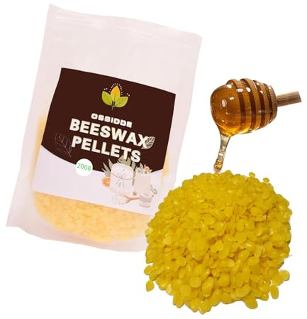 Ossidde ﻿100% Reines Bienenwachs Granulat 200g - Gelbe Bienenwachs-Pastillen für Kerzenherstellung, Kosmetik (Cremes/Salben), & Holz-/Lederpflege