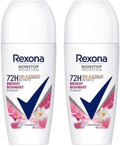 Rexona Nonstop Protection Deo Roll-On Bright Bouquet Antitranspirant mit 72 Stunden Schutz vor Schweiß und Körpergeruch 50 ml (Packung mit 2)