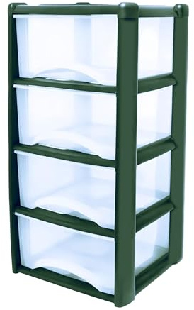 Neat. 4 Plastic Storage Drawers, Space-Saving Draws for Office & Home, Drawers Storage Unit - Durable Storage Draws - Storage Drawers Unit - H80cm x L39cm x W39cm -Dark Green