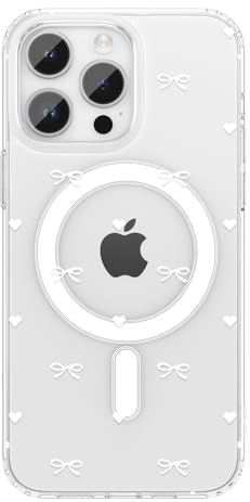 ZTOFERA Magnetische Klar Hülle für iPhone 13 Pro (6.1), Weiß | Kompatibel mit MagSafe, Niedlich Schleife & Liebe Herz Muster, Transparente Handyhülle, Weiche TPU Stoßfest Schutzhülle