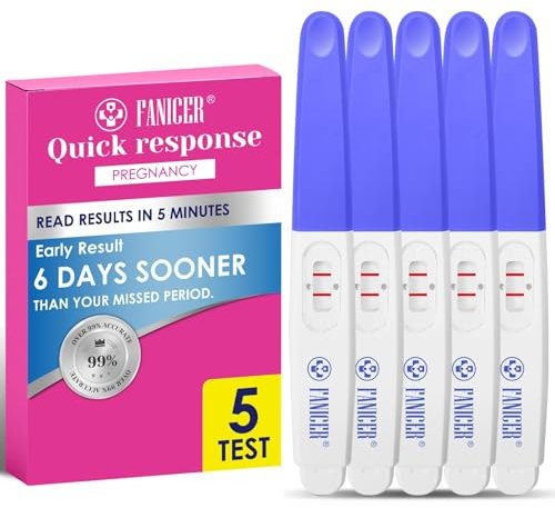 5 Pcs Tests De Grossesse, Emballés Individuellement Sensibilité HCG Test, Test de Grossesse Détection Rapide,Test de grossesse de détection précoce fiable et précis(Bleu)