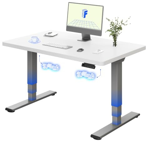 FLEXISPOT Höhenverstellbarer Schreibtisch mit Dualmotor 120×80 cm | 3-stufige Säulen Gestell – Ergonomischer Standing Desk für kleine Räume & Home Office, 100 kg Tragkraft (Weiß+Grau)
