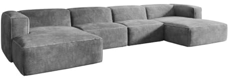 Luxusbetten24 Designer Sofa Comfy U in Cord Hellgrau