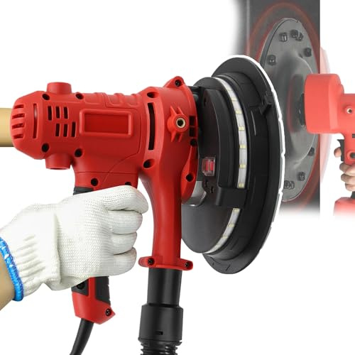 Ponceuse électrique à vitesse variable 1200-2500 tr/min avec éclairage LED, sac à poussière, ventouse réglable pour plâtre, mastic, murs en ciment