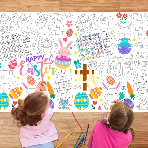 Huxolynifty Oster-Tischdecke, 274 x 137 cm, Oster-Malpapier-Tischdecke für Oster-Party-Dekorationen, Zubehör oder Osteraktivitäten