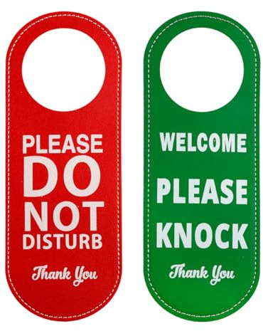 Lotsdonxia Double Sided Do Not Disturb Sign, Privacy Knocker Indicator, Reversible PU Leather Door Hanger Tags Label for Office, Hotel, Home and Meeting Rooms (Red-Green)