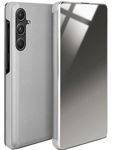 moex Dünne 360° Handyhülle passend für Samsung Galaxy A55 5G | Transparent bei eingeschaltetem Display - in Hochglanz Klavierlack Optik, Silber