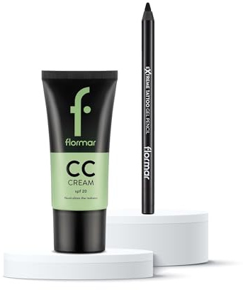Flormar Duo Delight Make-up Set – 2-tlg. Kit – Anti-Redness CC Cream (SPF 20) & Extreme Tattoo Gel Eyeliner (Onyx) – Kaschiert Rötungen & Wasserfester Halt