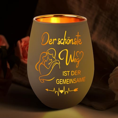Hochzeitstag Geschenk, Windlicht Glas mit Der schönste Weg, Goldene Hochzeit Geschenke, Valentinstag Silberhochzeit Verlobungsgeschenk für Frauen Brautpaar Ehefrau