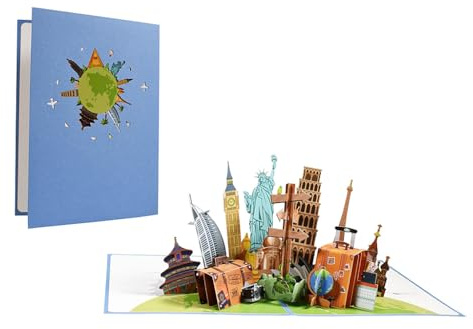 Premium 3D Pop Up Karte Reise Weltreise, Reisegutschein für New York USA Urlaub, Handgemachte Grußkarte mit Umschlag, Kreatives Geldgeschenk für Geburtstag Abschied oder Flitterwochen, Freiheitsstatue