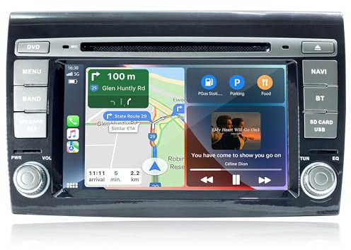 Autoradio Android 7 pollici per Fiat Bravo 2007–2014, Apple CarPlay cablato & Android Auto, Navigazione GPS, Bluetooth, WiFi, Radio FM, Controllo al volante, Lettore CD, 2GB RAM + 16GB ROM