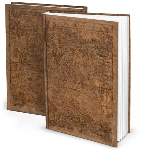 Logbuch-Verlag Notizbuch A5 Blanko Hardcover „Alte Welt“ – Vintage-Reisetagebuch mit Weltkarten-Motiv, 164 Seiten aus 100g Naturpapier, blanko Skizzenbuch & Tagebuch