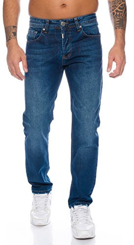Lorenzo Loren Herren Jeans Hose Denim Jeans Used-Look Regular-Fit [LL324 - Dunkelblau - W33 L36]