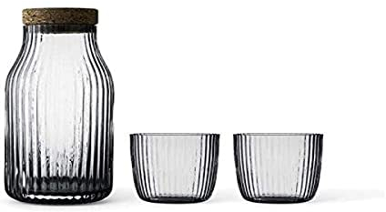 Viva Scandinavia 3-teiliges Set: Wasserkaraffe aus Glas mit abnehmbarem Deckel aus Kork, handgefertigt, 1,1 l und 2 Wassergläser, 300 ml, geeignet für kalte und warme Getränke Christian