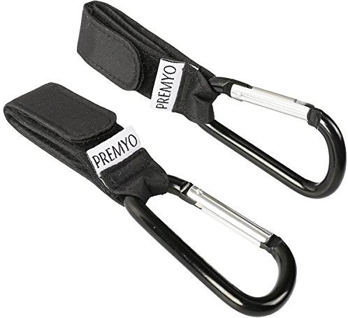 PREMYO 2er Set Kinderwagen Haken Buggy Clip - Karabiner für Organizer Taschen - Universal Passend mit Klettverschluss