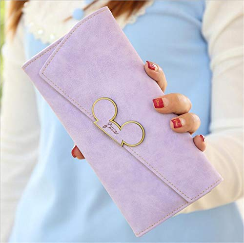 YasLa Roele Brieftasche Frau Scrub Langen Abschnitt Mickey Kopf magnetische Schnalle geneigten Cover dreifach gefalzt einzigartige Kreditkarteninhaber Geldbeutel (19,1 * 9,5 * 2,3 cm)
