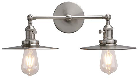 Phansthy Wandleuchte,2 Flaming,Metall-Schirm,Vintage Industrie Loft-Wandlampe,Antik Deko Design,Landhausstil,E27,Wandbeleuchtung,Küchenwandleuchte (Gebürsteter Edelstahl Farbe)