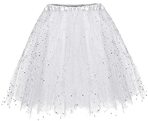 YEBIRAL Damen Tutu Rock Paillette Tüllrock 3-Lagiger Minirock Kurz Ballet Tanzkleid Petticoat Unterrock Karneva Zubehör