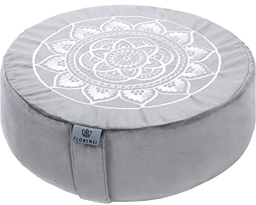 Florensi Yogakissen Meditationskissen Rund - Bequemes Yoga Sitzkissen - Traditionelles Tibetisches Meditationskissen mit Edlem Samtbezug - Großes Yogakissen Rund - Yoga Bolster mit Buchweizenfüllung
