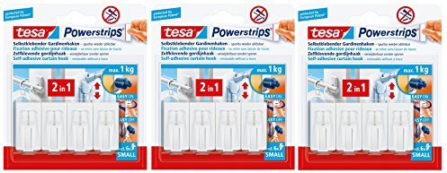 tesa Powerstrips Gardinenhaken, selbstklebend, weiß, 12 Haken