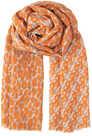 BeckSonderGaard Damen Schal Besleo Wira Orange Halstuch Leo Print Ketten Muster Orange Beige Creme Wolle 100x200 cm - 2001666001-641
