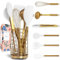 Silicone & Gold Cooking Utensils Set: 17PC Includes Measuring Cups, Spoons, Spatula, Whisk - Gold & White Kitchen Accessories