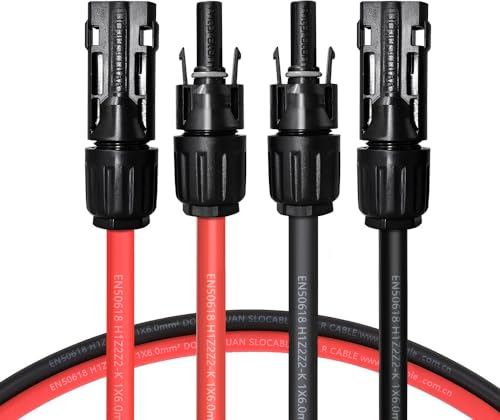 Witproton Cavo solare 6 mm² 5 m, 1500 V, prolunga cavo PV 10 AWG, spina solare IP68 con chiusura, cavo di collegamento solare rosso e nero (5 m 6 mm2)