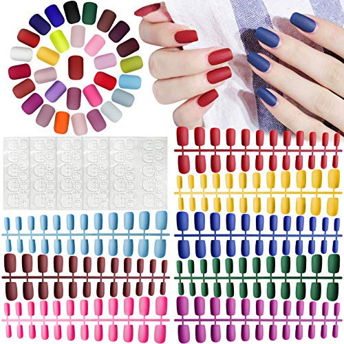 744Pcs Coffin Matte Press on Nails, TOROKOM Ballerina Professional Short Nail Art Set, Full Cover Acrylic False Gel Nails Pure Color Fake Nails with File Tool Sticker for Nail Salons Home Manicure
