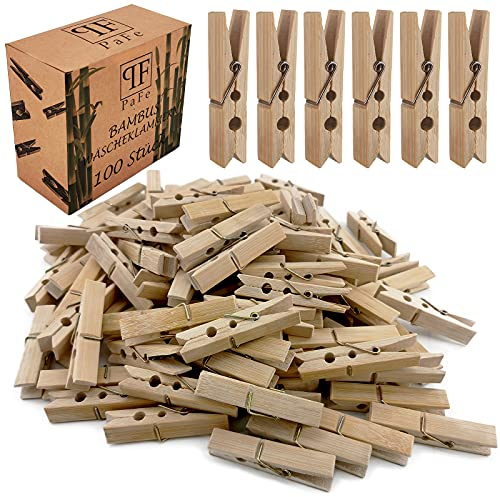 Wäscheklammern aus Bambus - 100 Stück - Nachhaltige Holzklammern - Holzwäscheklammern zum Wäscheaufhängen und Basteln