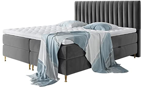 Mirjan24 Boxspringbett Nerpa, Doppelbett mit Topper und Matratze, Polsterbett mit 2 Bettkästen + Gasdruckfedern, Bett mit Kopfteil, Bettgestell für Schlafzimmer (Fresh 32, 140 x 200 cm)