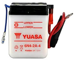 Motorradbatterie Yuasa 6N4-2A-4 Dry – trocken – 6 V 4 Ah – Maße: 71 x 71 x 96 mm | Trockenbatterie mit Stecker-Anschluss, Vergleichstypen 6N4-2A-4, 00414; 0,2 l Säure, Entgasung rechts, Gewicht 0,8 kg