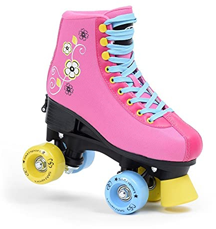 SMJ sport Damen Klassische Retro Rollschuhe | Verstellbare Größe | ABEC7 Kugellager | Pink Rosa Mädchen Classic Roller Skates Inliner Inlineskates | Gr. 31-34, 35-38 (35-38)