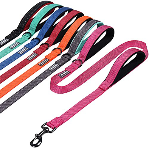 VIVAGLORY Guinzaglio per Cane con Manico per Traffico, Guinzaglio per Cane Forte con Due Manici Morbidi Imbottiti, Guinzaglio da Allenamento Riflettente con Gancio in Metallo, Rosa