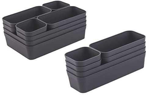 Engelland - Schubladen-Organizer Set, 14-teilig, Farbe: Anthrazit-Grau, universell verstellbar, Aufbewahrungs-Box, Einteiler, Trenn-System, Utensilien, Stauraum, Wohn-Badezimmer, Kunststoff, BPA-frei