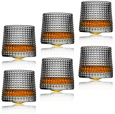 Earnmore Confezione da 6 bicchieri da whisky girevoli a decompressione Old Fashioned Whisky Glasses-Bar Whisky Glasses –Style Glassware for Bourbon–Bicchieri per Scotch–Bicchieri da rum,160ml