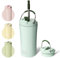 Bottle Bottle Insulated Travel Mug with Straw and Dual-use Lid Thermal Metal Coffee Cup 350ML(12oz) Stainless Steel Coffee Flask Tumbler with Handle Kids Water Bottles(Green)