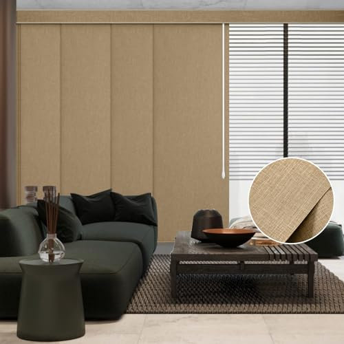 Graywind Customized Manual Panel Track Blinds, Blackout Privacy Sliding Panel Blinds Wand Control, Width Up to 389 cm, Sliding Room Dividers for Patio Sliding Glass Door Large Window, Coffee