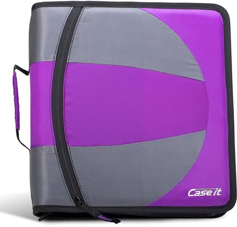 Case-it The Dual 2-in-1 Reißverschluss-Ordner – zwei 3,8 cm D-Ringe – inklusive Federtasche – mehrere Taschen – 600 Blatt Kapazität – kommt mit Schultergurt – Dunkelviolett Dual-101
